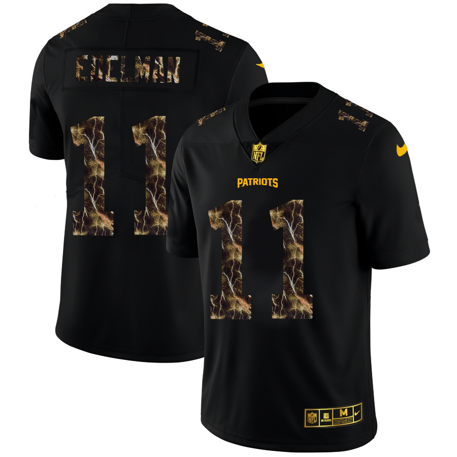 2020 New England Patriots #11 Julian Edelman Men Black Nike Flocked Lightning Vapor Limited NFL Jersey